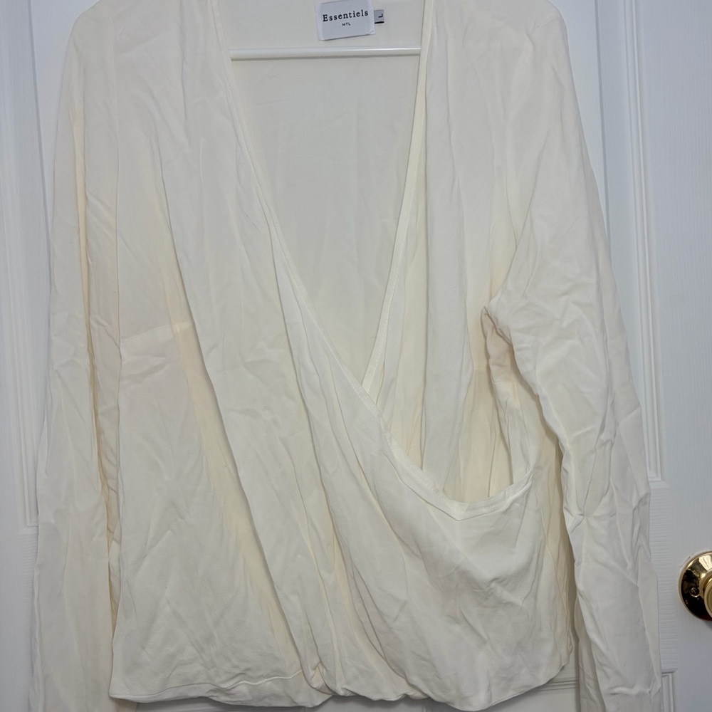 Essentials Off-White Wrap Long Sleeve Top - Picture 3 of 9